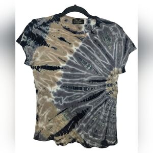 Y2k Cotton Tryst Short Sleeve  Tie-Dye Top - Black and Tan